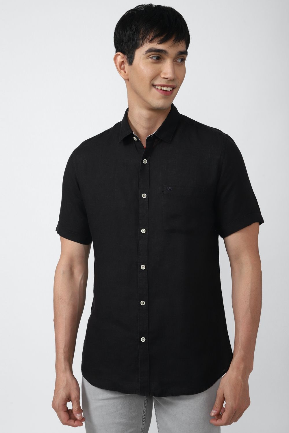 Men Black Slim Fit Solid Half Sleeves Casual Shirt
