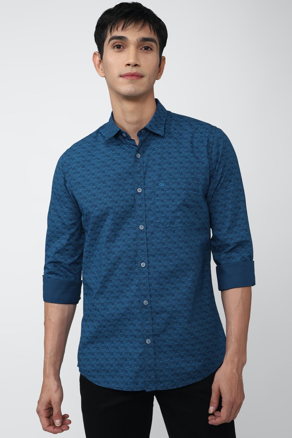 Men Blue Slim Fit Print Full Sleeves Casual Shirt