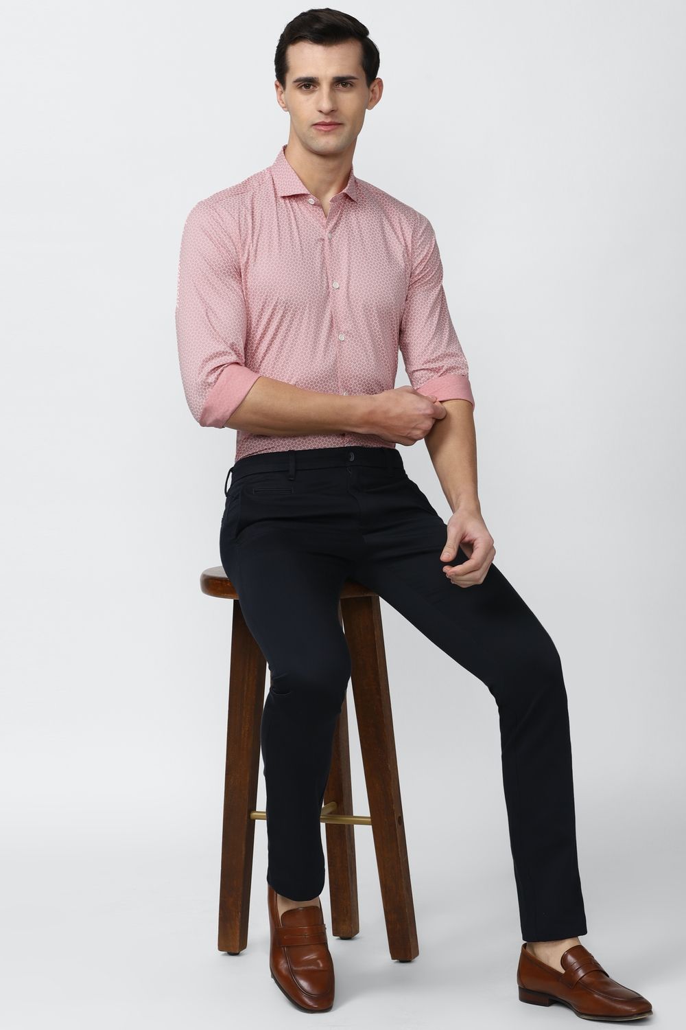 Men Pink Athletic Fit Formal Full Sleeves Formal Shirt