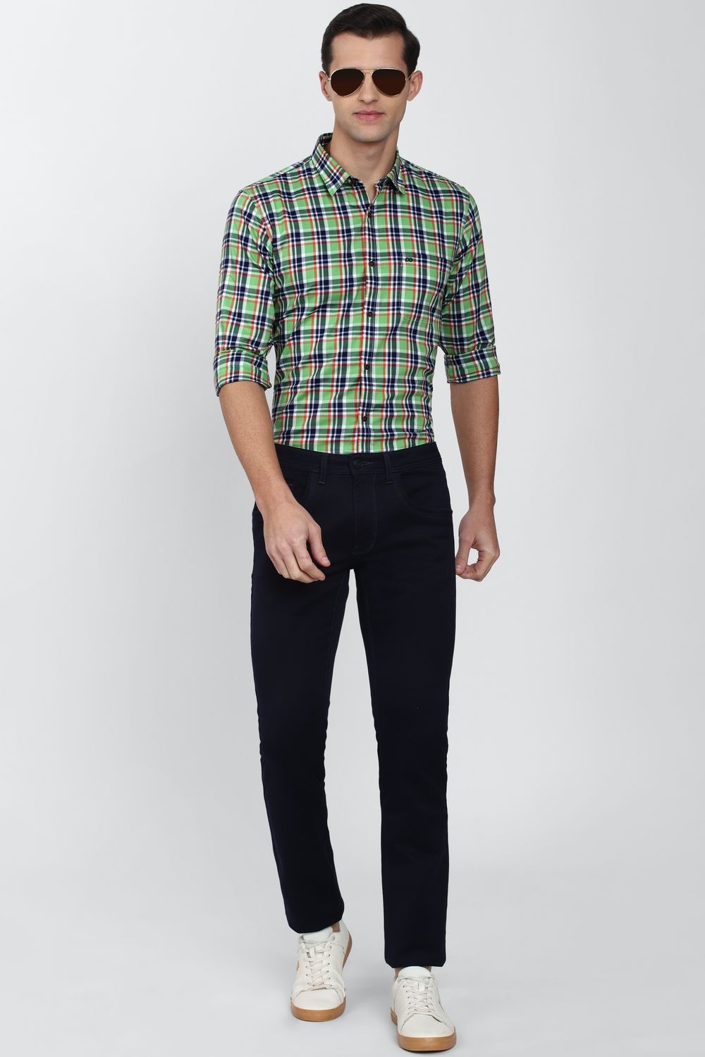 Men Green Slim Fit Check Full Sleeves Casual Shirt