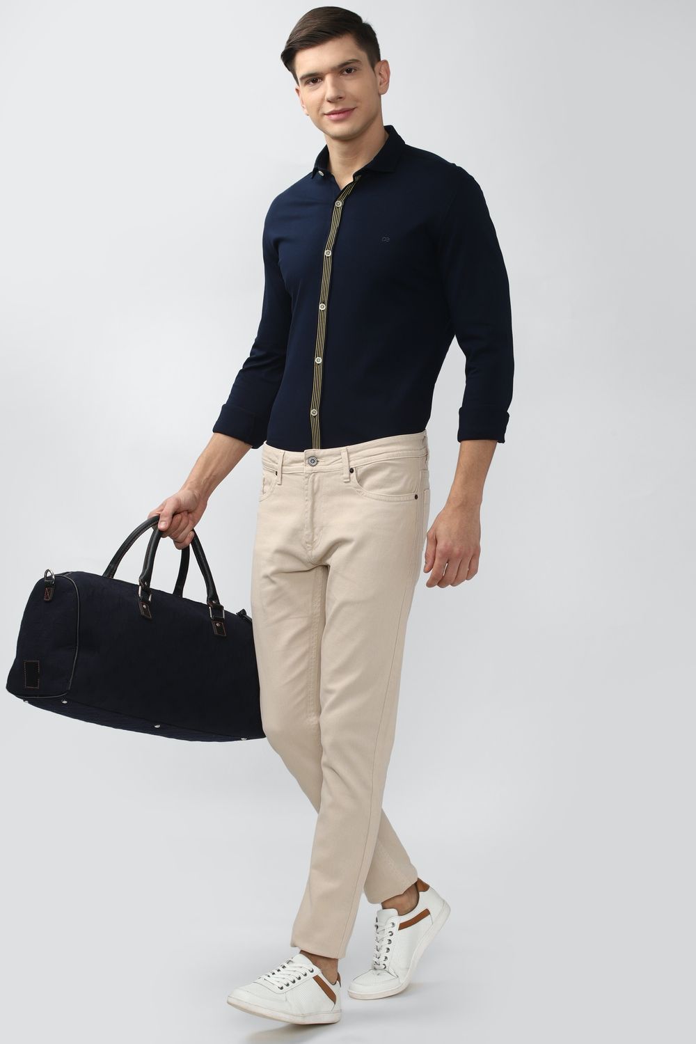 Men Navy Slim Fit Solid Full Sleeves Casual Shirt