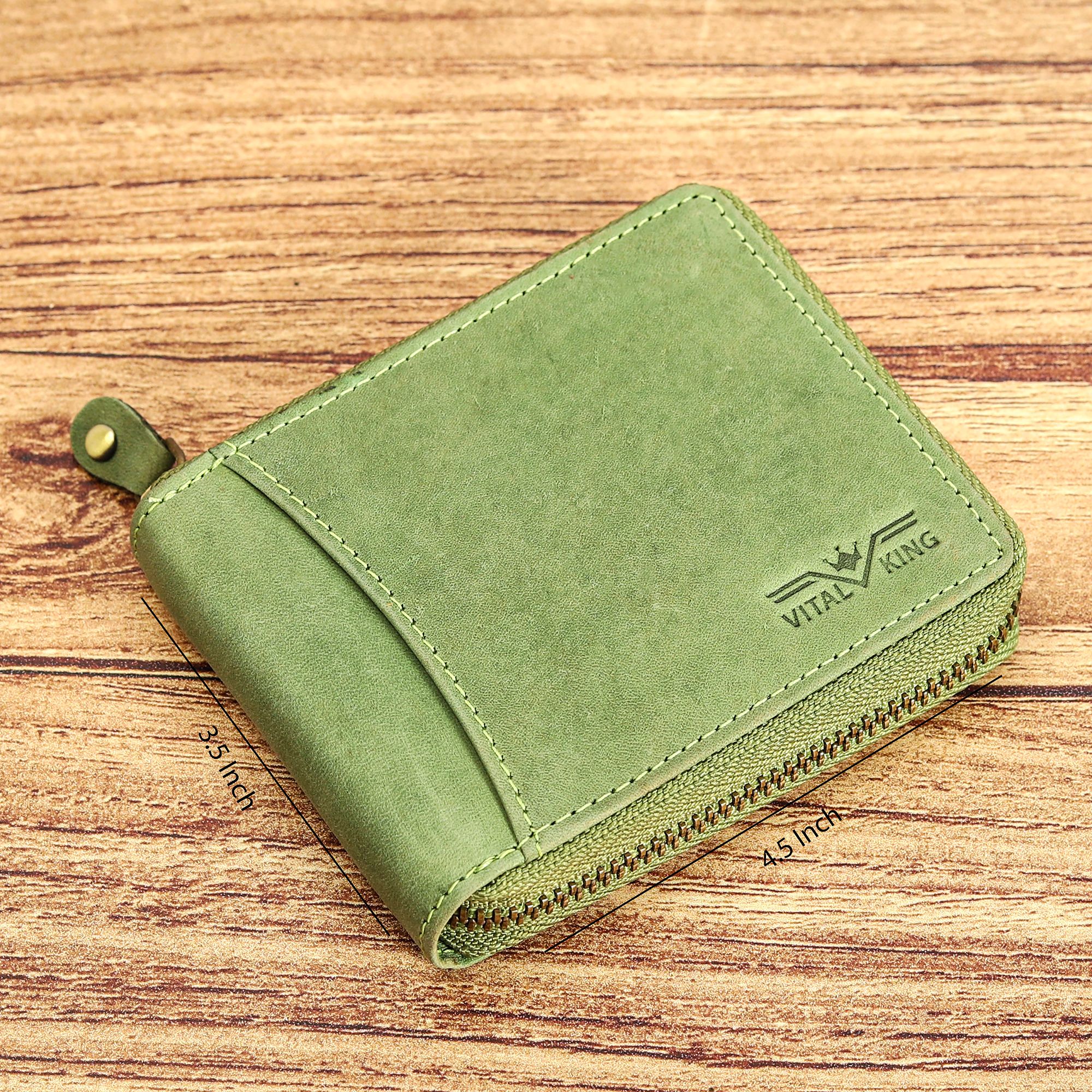 Vital King Men Trendy, Formal Green Genuine Leather RFID Wallet (7 Card Slots)