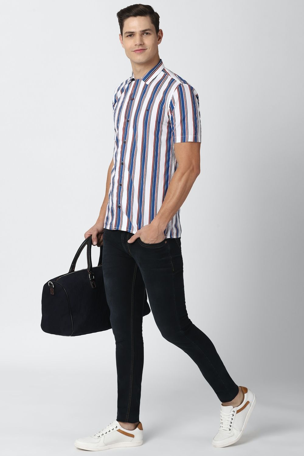 Men Multi Slim Fit Stripe Half Sleeves Casual Shirt