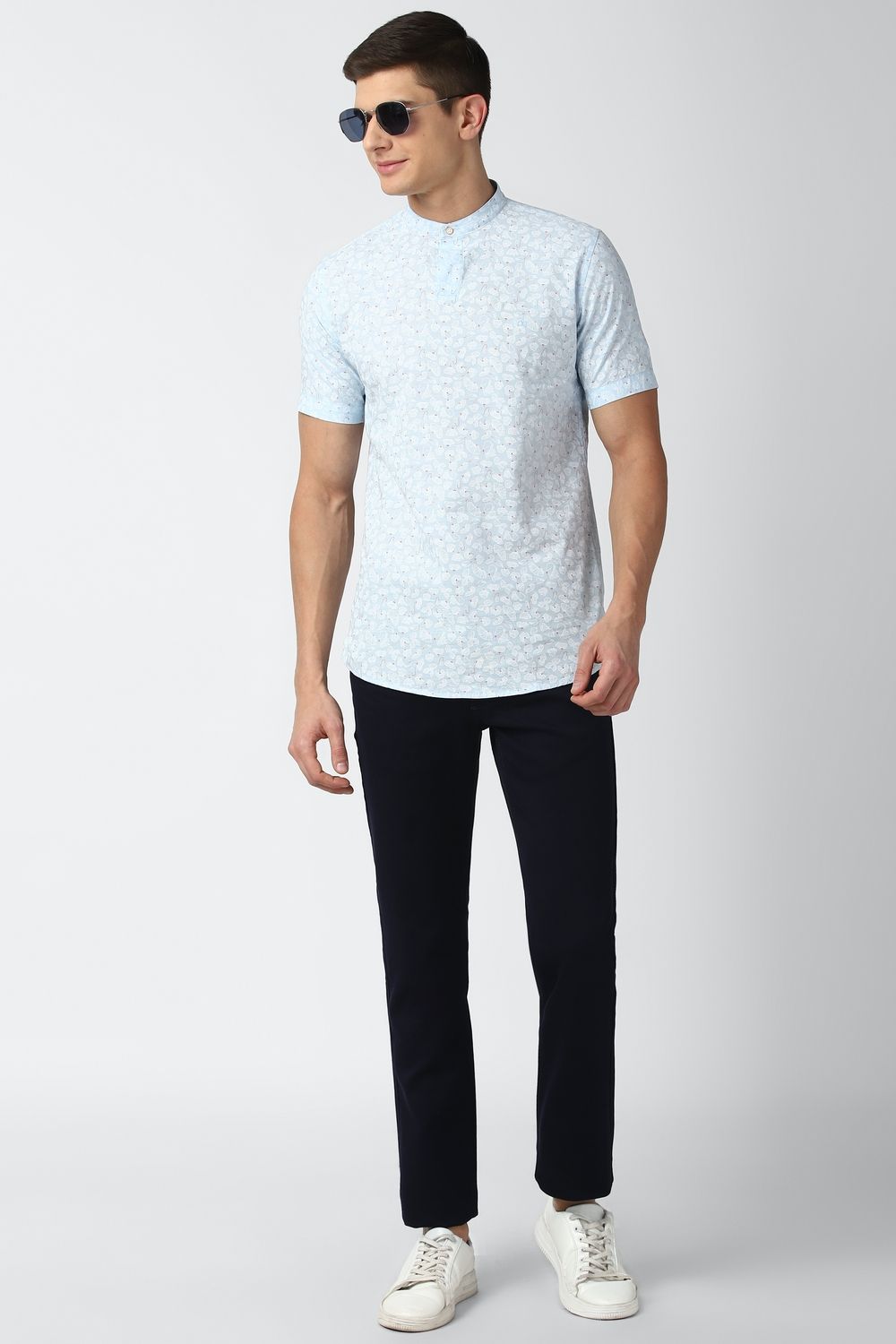 Men Blue Slim Fit Print Half Sleeves Casual Shirt