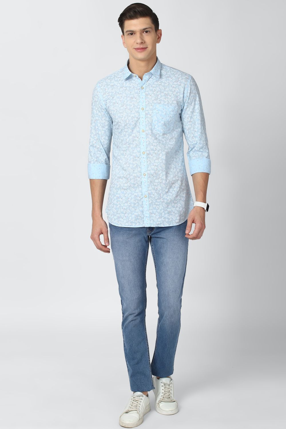 Men Blue Slim Fit Print Full Sleeves Casual Shirt