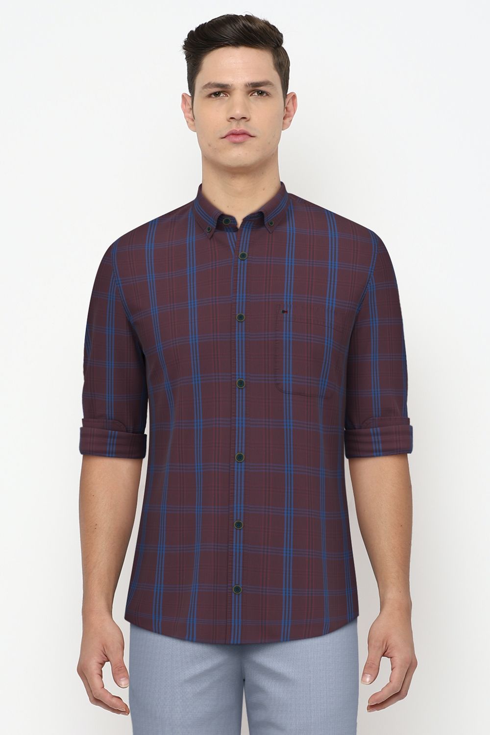 Men Purple Slim Fit Check Full Sleeves Casual Shirt