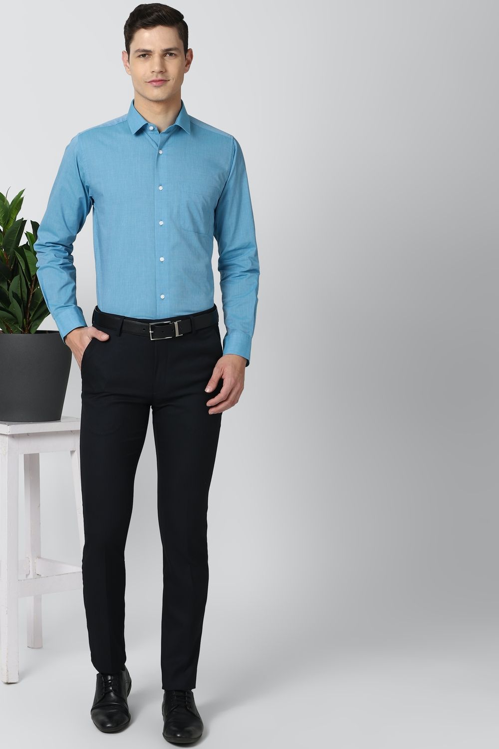 Men Blue Slim Fit Formal Full Sleeves Formal Shirt