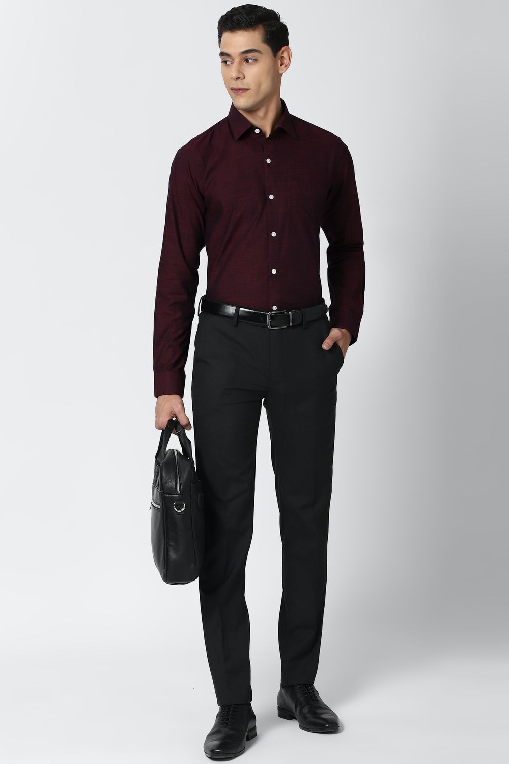 Men Maroon Slim Fit Formal Full Sleeves Formal Shirt