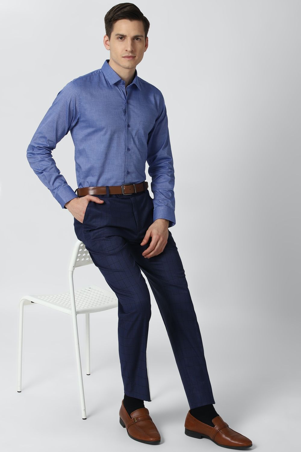Men Blue Slim Fit Formal Full Sleeves Formal Shirt