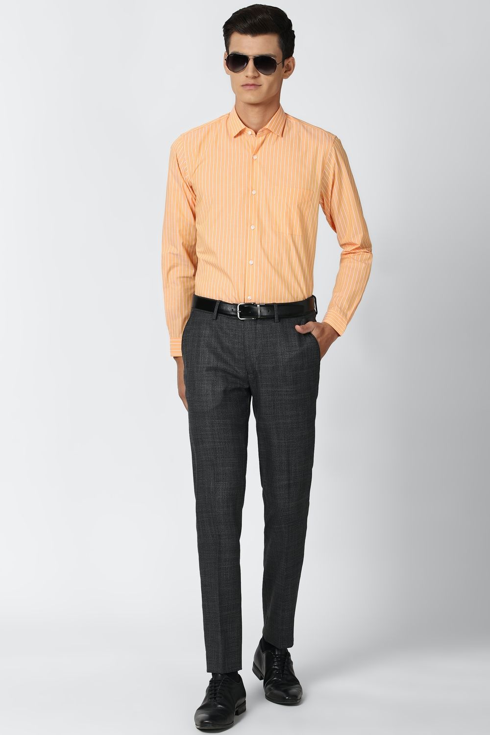 Men Orange Regular Fit Formal Full Sleeves Formal Shirt