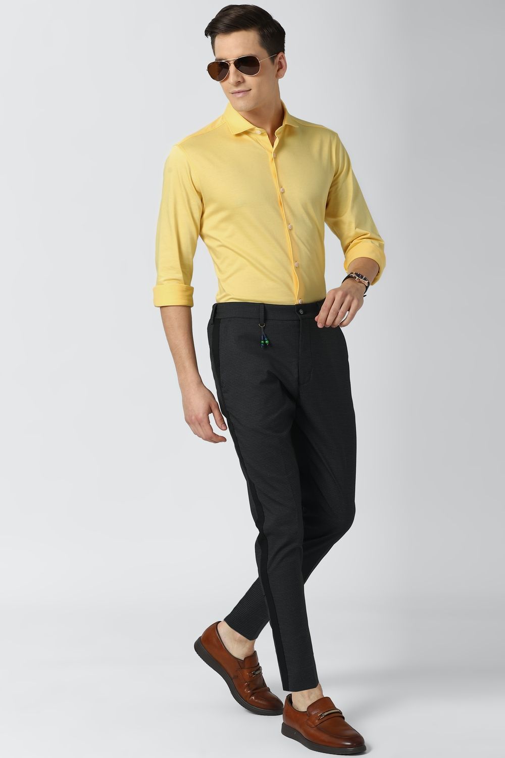 Men Yellow Athletic Fit Formal Full Sleeves Formal Shirt