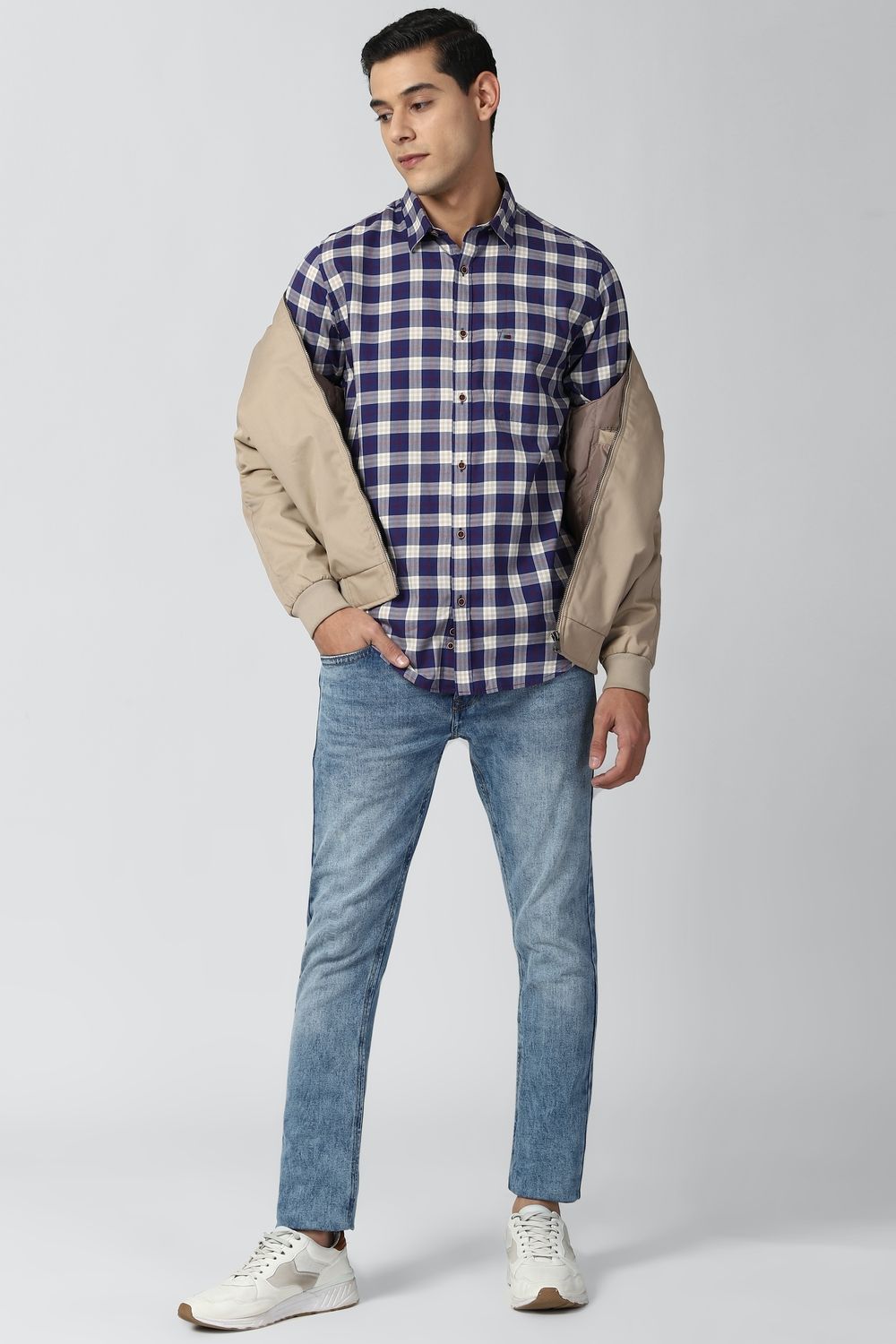 Men Purple Slim Fit Check Full Sleeves Casual Shirt