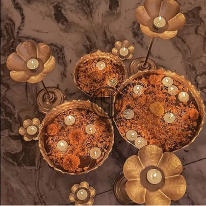 Urli Bowl for Home Decor and Festival Decor Urli Show Piece for Floating Flowers Candles and T Lights | Taj Bowl Urli Candle Stand with Floating Diyas
