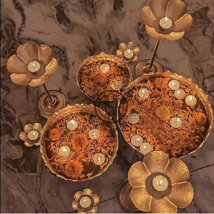 Urli Bowl for Home Decor and Festival Decor Urli Show Piece for Floating Flowers Candles and T Lights | Taj Bowl Urli Candle Stand with Floating Diyas