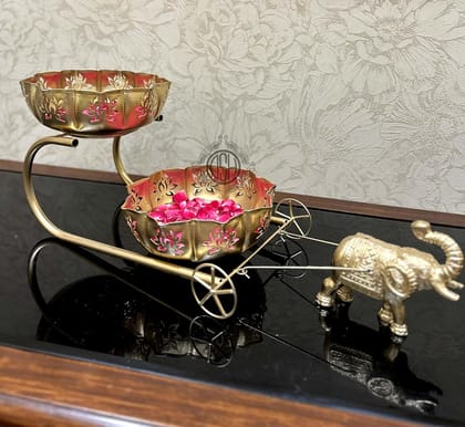 Urli Bowl Elephant Baggi Cart for Floating Flowers and Tea Light Candles for Diwali Home Decoration (27-Elephant cart-Kamal) Urli Bowl Elephant Baggi Cart for Floating Flowers and Tea Light Candles for Diwali Home Decoration (27-Elephant cart-Kamal)