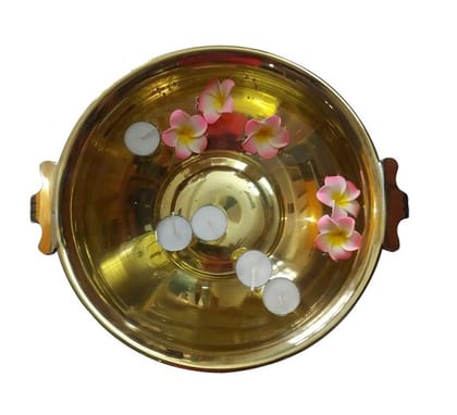 Pure Brass Urli Plane Decorative Bowl Platter Home Decor and Table Decor for Floating Flowers and Candles (8 Inch)