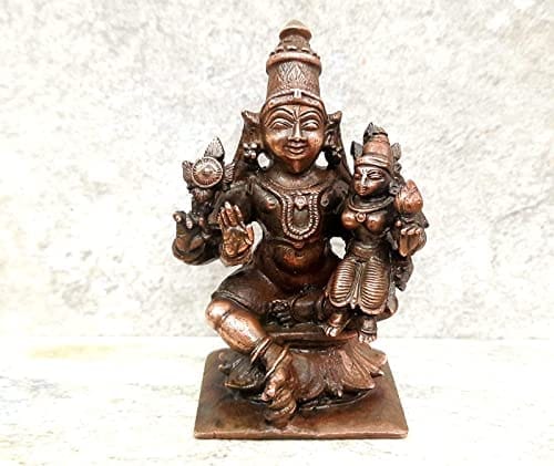 Searchers Paradise - Copper Idols Lakshmi Narayana ,3 inches, Copper Handmade 250 Grams, Patina Antique Finish, Pack of 1 Piece