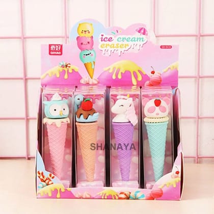 SHANAYA Pencil Eraser for Kids Cute Ice Cream Cone Shape Erasers Return Gifts for Girls Boys Kids Children Stationary School Items Pack of 2 Assorted