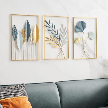 AFIYA IMPEX Gold Metal Wall Decor Leaf Wall Hanging Decoration, Set of 3 Metal Wall Art Home Decor for Living Room Office Bedroom Hotel AFIYA IMPEX Gold Metal Wall Decor Leaf Wall Hanging Decoration, Set of 3 Metal Wall Art Home Decor for Living Room Office Bedroom Hotel