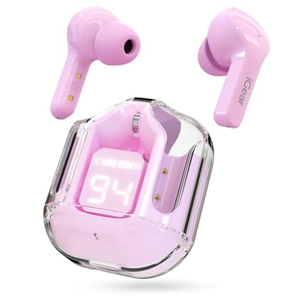 iGear Crystal Wireless Earbuds, Transparent Charging Case and LED Digital Display, Bluetooth Earphones with ENC Noise Cancelling, Touch Control, Google Assistant and Siri Support iGear Crystal Wireless Earbuds, Transparent Charging Case and LED Digital Display, Bluetooth Earphones with ENC Noise Cancelling, Touch Control, Google Assistant and Siri Support