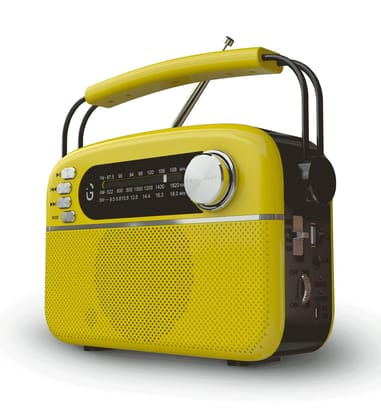 iGear Evoke Retro Modern style Radio and MP3 player with FM/AM/SW, 3 bands, Bluetooth, USB, TF/SD Card, 1200mAh rechargeable battery, Solar charger, Material ABS and Metal, Colour Yellow and black, 1 Year Free replacement warranty. iGear Evoke Retro Modern style Radio and MP3 player with FM/AM/SW, 3 bands, Bluetooth, USB, TF/SD Card, 1200mAh rechargeable battery, Solar charger, Material ABS and Metal, Colour Yellow and black, 1 Year Free replacement warranty.