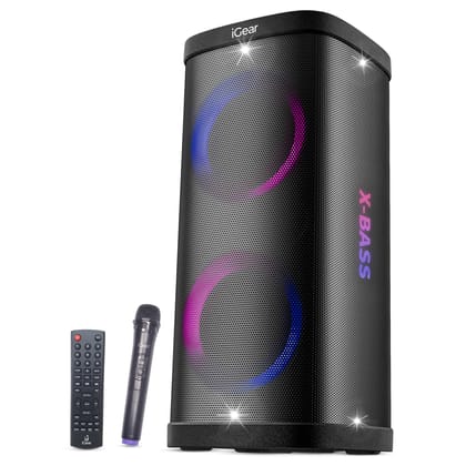 iGear X-Bass 100 Portable Bluetooth Party Speaker, 100W Monstrous Pro Sound, Dynamic Light Show, Upto 9Hrs Playtime, Built-in Powerbank, Guitar & Mic Support,TWS Function (Black) iGear X-Bass 100 Portable Bluetooth Party Speaker, 100W Monstrous Pro Sound, Dynamic Light Show, Upto 9Hrs Playtime, Built-in Powerbank, Guitar & Mic Support,TWS Function (Black)