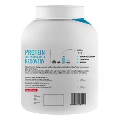 Fitbuy NitraFit Whey Protein 2kg (Double Rich Chocolate) with DigeZyme® For Easy Digestion, Tested for Purity, Easy Mixing, Muscle Growth, Muscle Recovery, Muscle Strength, 28g Protein, 3g Creatine Monohydrate, 220mg Ashwagandha & 200mg Tribulus