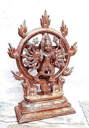 Searchers Paradise - Copper Idols Chakrathalwar ,6.8  inches, Copper Handmade 1300 Grams, Patina Antique Finish, Pack of 1 Piece