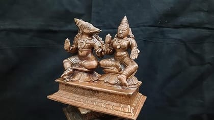 Searchers Paradise Copper Idols of God Lakshmi Bhoo Varaghar- 3.3 inches, 650 Grams, Patina Antique Finish, Pack of 1 Piece