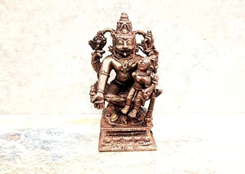 Searchers Paradise - Copper Idols Sri Yoga Lakshmi Narasimha,2.8  inches, Copper Handmade  183 Grams, Patina Antique Finish, Pack of 1 Piece