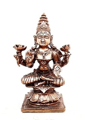 Searchers Paradise - Copper Idols Mahalakshmi,3.6 inches, Copper Handmade 300 Grams, Patina Antique Finish, Pack of 1 Piece