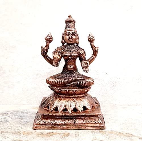 Searchers Paradise - Copper Idols Lakshmi, 4.7 inches, Copper Handmade 680 Grams, Patina Antique Finish, Pack of 1 Piece