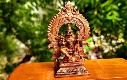 Searchers Paradise - Copper Idols Lakshmi Narasimhar with Prabhavalli ,3.3 inches, Copper Handmade 160 Grams, Patina Antique Finish, Pack of 1 Piece