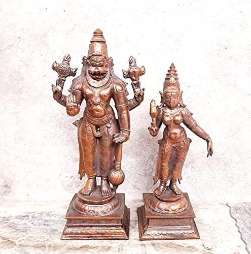 Searchers Paradise - Copper Idols Lakshmi Narasimhar,5.1  inches, Copper Handmade 1200 Grams, Patina Antique Finish, Pack of 1 Piece