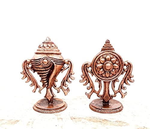 Searchers Paradise - Copper Idols Sanghu and Chakram,1.9 inches, Copper Handmade 62 Grams, Patina Antique Finish, Pack of 1 Piece