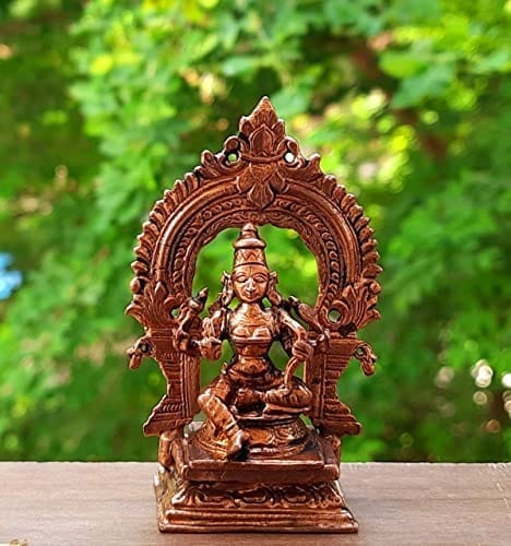Searchers Paradise - Copper Idols  Raja Rajeshwari with Prabhvalli,3.3 inches, Copper Handmade 140 Grams, Patina Antique Finish, Pack of 1 Piece