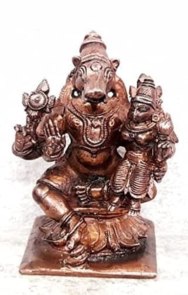 Searchers Paradise - Copper Idols Bhu Varaha Perumal,2.6 inches, Copper Handmade 250 Grams, Patina Antique Finish, Pack of 1 Piece