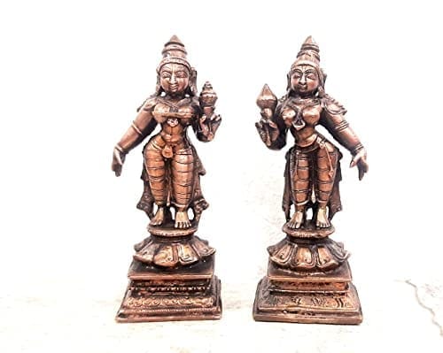Searchers Paradise - Copper Idols Sridevi Bhuevi ,3.6  inches, Copper Handmade 416 Grams, Patina Antique Finish, Pack of 1 Piece