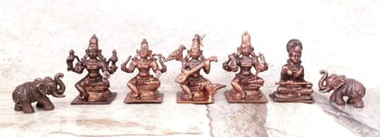 Searchers Paradise - Copper Idols  Elephant Idol,Lakshmi,Varahi,Rajamatangi,Annapoorani Combo,1.5 inches, Copper Handmade 300 Grams, Patina Antique Finish, Pack of 1 Piece