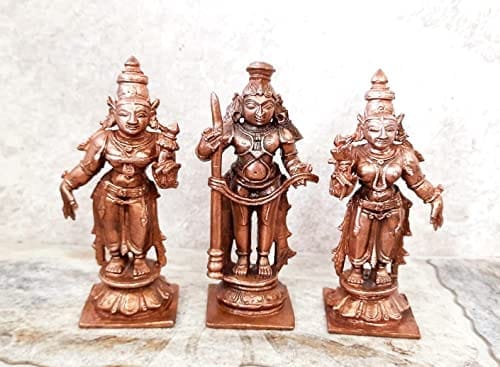 Searchers Paradise - Copper Idols Udupi Krishna, Sridevi Bhudevi,3.1 inches, Copper Handmade 420 Grams, Patina Antique Finish, Pack of 1 Piece