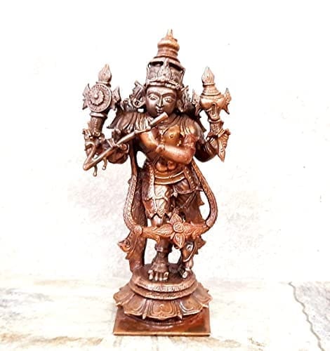 Searchers Paradise - Copper Idols Venugopalaswamy 5.7 inches, Copper Handmade 700 Grams, Patina Antique Finish, Pack of 1 Piece