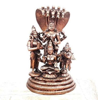 Searchers Paradise - Copper Idols Lakshmi Narayana with Mahalakshmi,Adhiseha,Garuda,Naradha, 19.cm, Copper Handmade 22500 Grams, Patina Antique Finish, Pack of 1 Piece