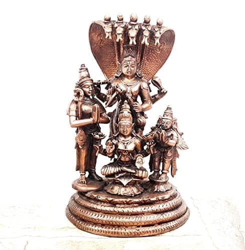 Searchers Paradise - Copper Idols Lakshmi Narayana with Mahalakshmi,Adhiseha,Garuda,Naradha, 19.cm, Copper Handmade 22500 Grams, Patina Antique Finish, Pack of 1 Piece