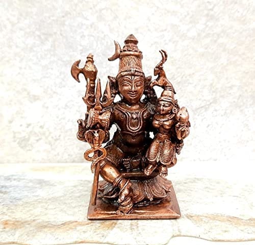 Searchers Paradise - Copper Idols Shiva and Parvathi,3 inches, Copper Handmade 288 Grams, Patina Antique Finish, Pack of 1 Piece