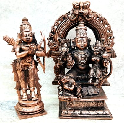 Searchers Paradise - Copper Idols Ram Darbar,4.3 inches, Copper Handmade 760 Grams, Patina Antique Finish, Pack of 1 Piece
