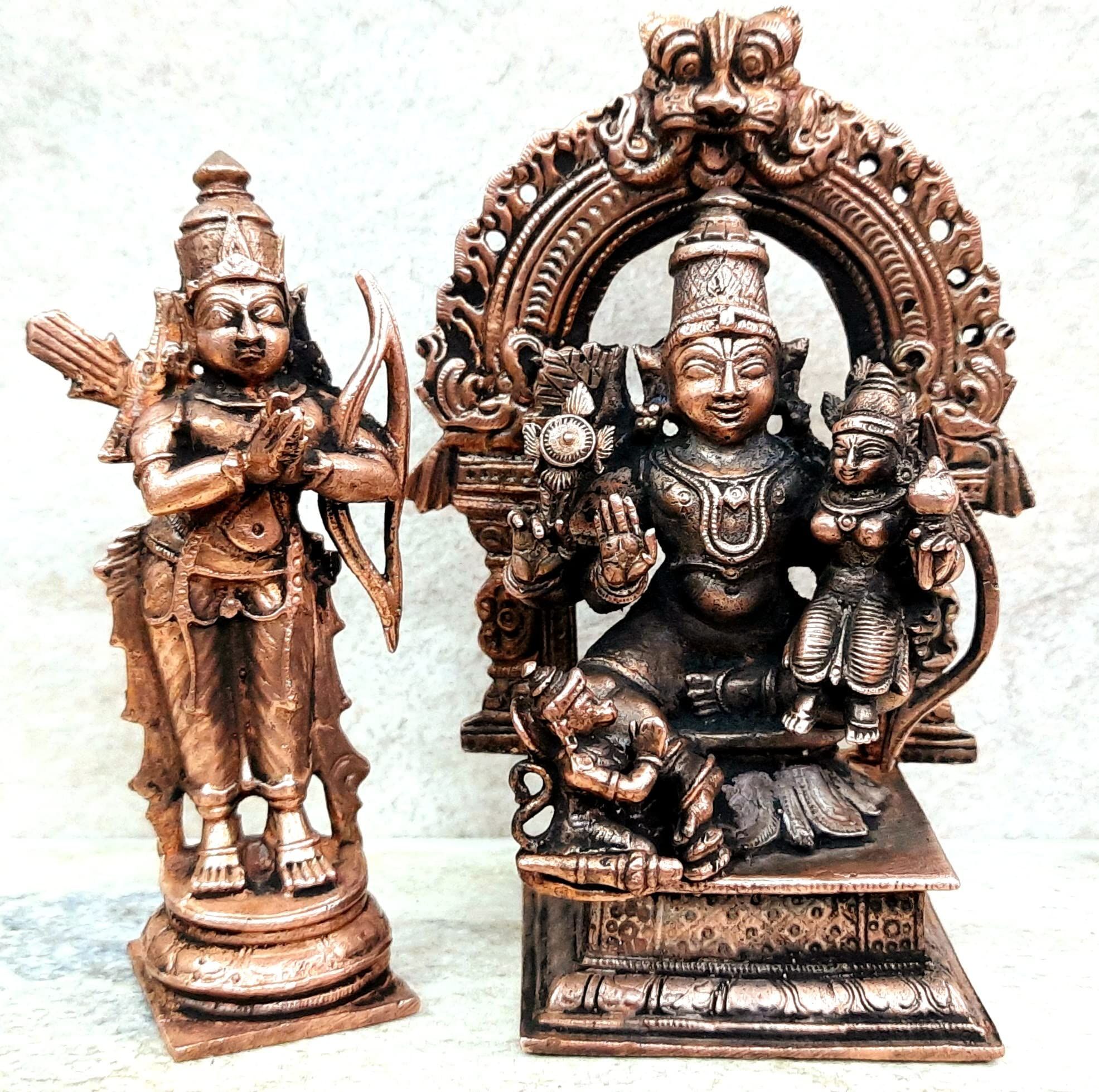 Searchers Paradise - Copper Idols Ram Darbar,4.3 inches, Copper Handmade 760 Grams, Patina Antique Finish, Pack of 1 Piece