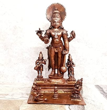 Searchers Paradise - Copper Idols Sathya Narayana Combo Set,7 inches, Copper Handmade 1700 Grams, Patina Antique Finish, Pack of 1 Piece
