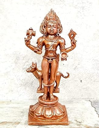 Searchers Paradise - Copper Idols Kalabhairavar,5.5  inches, Copper Handmade 430 Grams, Patina Antique Finish, Pack of 1 Piece