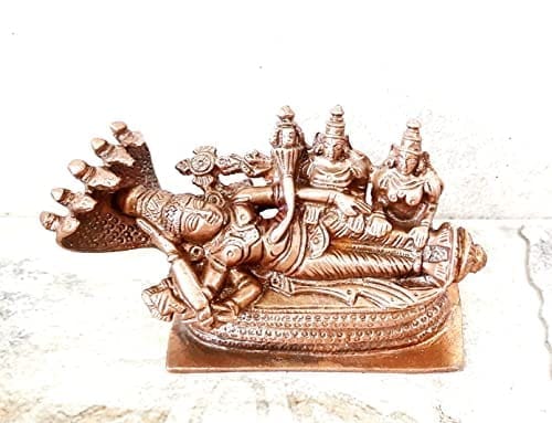 Searchers Paradise - Copper Idols Sri Ranganathar with Goddess Lakshmi,2.6 inches, Copper Handmade 530 Grams, Patina Antique Finish, Pack of 1 Piece