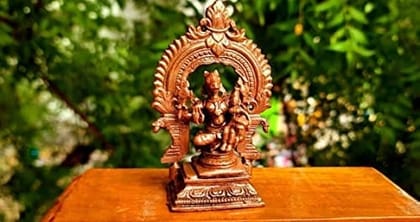 Searchers Paradise - Copper Idols Lakshmi Hayagiriva with Prabhavalli ,3.3 inches, Copper Handmade 146 Grams, Patina Antique Finish, Pack of 1 Piece